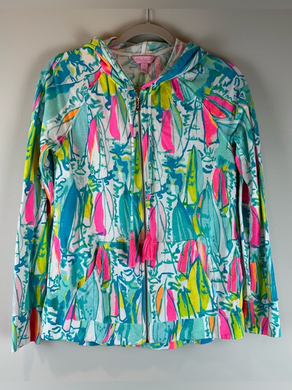Lilly Pulitzer You Gotta Regatta Sailboat Coastal Full Zip Hooded Jacket Small